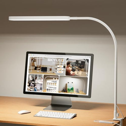Led Desk Lamp - 33.5" Desk Light - Flexible Gooseneck - 5 Color Modes X 11 Brightness Levels - 1300LM - Timmer & Memory Function - 12W Clip on Light - White - style: White gooseneck