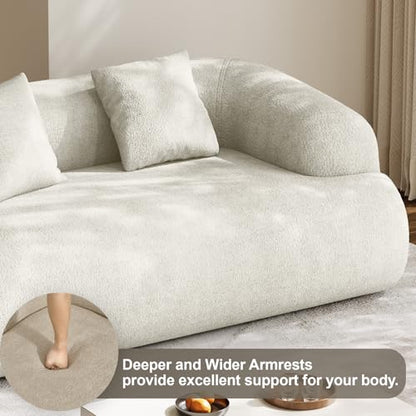 75" Boneless Cloud Loveseat, Modern Cute Curved Chenille Sofa, 2 Seater Compression Couch with 2 Pillows, No Assembly Required for Apartment Living Room, Beige White - color: Beige, size: 75''