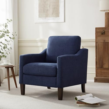 VKNOW Accent Chairs, Living Room Chairs with Wood Legs, Blue | Mid Century Armchair, Flexible Cushion, No Tool Assembly, Removable Cushion, Upholstered Single Sofa For Living Room, Bedroom - color: Navy Blue