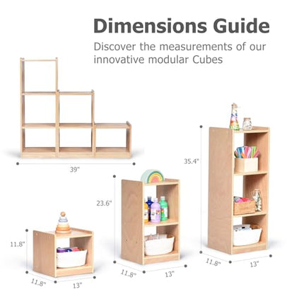 Cube Storage Cabinet, L-Shaped Reversible Ladder Corner Bookshelf | Modular 3-Piece Wooden Freestanding Organizer with 6-Cube for Kids Room & Home Office