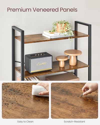 VASAGLE 6-Tier Bookshelf with Steel Frame, 31.5 x 11.8 x 72.6 Inches | Book Shelf, Modern Basic, Living Room, Home Office, Study, Rustic Brown and Matte Black, BARNET Collection ULLS082B01 - color: Rustic Brown + Ink Black, size: 6 Tiers (11.8"D x 31.5"W)