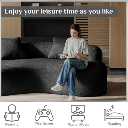 79" Curved Loveseat, Boneless Deep Seat Boucle Cloud Sofa, Black | Curved boneless design, deep plush seating, soft boucle upholstery and 2 pillows deliver cloud-like comfort for living rooms. - color: Black