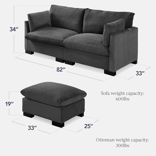 Best Choice Products Modern Loveseat Sofa for Living Room, Corduroy Recliner, Removable Cover, Spring Cushions, Solid Wood Frame, Easy Assembly for Small Spaces, 82in – Gray - color: Corduroy - Gray