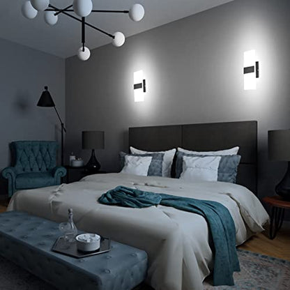 TRLIFE Dimmable Wall Sconces, Modern Wall Sconces Set of 2 Hardwired Wall Mounted Lights 12W 6000K Cool White LED Wall Sconce Lighting for Bedroom Bedside Living Room Bathroom Stairway(2 Pack, Black) - color: Cool White, size: Black Brushed Aluminum