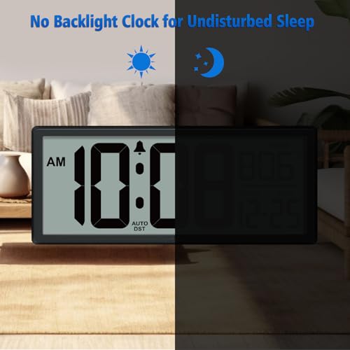 14.5'' Large Digital Wall Clock Battery Operated | Jumbo Numbers, Temperature and Date, Easy to Read and Set, Auto DST, Large Display for Garage, Office, Classroom - color: Black