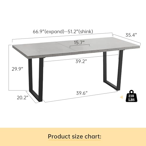 Mid-Century Extendable Dining Table Set, 51"-67", 6 Upholstered Chairs - color: Grey Table, size: 51"-67"
