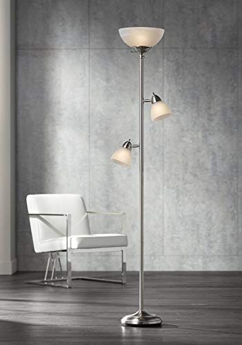 360 Lighting Ellery 72" Tall Nickel Tree Torchiere 3-Light Floor Lamp | Modern Standing Brushed Silver Frosted White Glass Shade Decor for Living Room Reading House Bedroom Office
