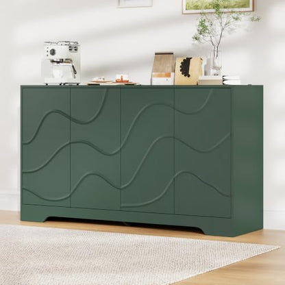 Godchoices 56" Sideboard Buffet Cabinet with Storage, Modern Accent Credenza with Wavy Doors & Adjustable Shelf, Console Cabinet for Kitchen,Living Room,Dining Room,Entryway,Hallway - color: 56" Green