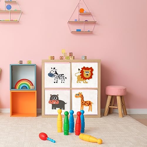 Berlune 6 Pcs Foldable Animal Cube Storage Box 10 x 10 Inch Cube Baskets Non Woven Fabric and Cardboard Kids Storage Bin Toy Organizer Box for Kids Nursery Toddlers