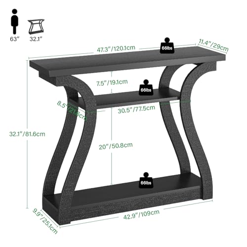 Wood Console Table, 3-Tier Accent Sofa Table (Black) | 47" Entry Table with Curved Legs, 3-tier Shelf Modern Accent Sofa Table for Entrance Area, Living room, Hallway - color: Black
