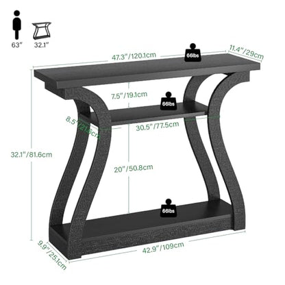 Wood Console Table, 3-Tier Accent Sofa Table (Black) | 47" Entry Table with Curved Legs, 3-tier Shelf Modern Accent Sofa Table for Entrance Area, Living room, Hallway - color: Black