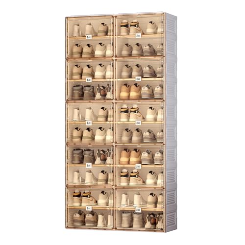 ANTBOX Portable Shoe Rack Organizer for Closet Entryway, Stackable Sneaker Storage Shoe Cabinet with Magnetic Clear Door, Large Plastic Storage containers Bins with Lids 10 Tiers 40 Pairs - size: 10 Tiers 40 Pairs