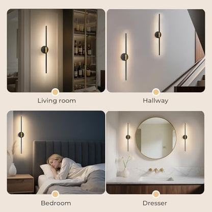 Rechargeable Wall Light 28.3" Detachable 360°Rotation with Remote Set of 2 | Battery Operated Wall Sconces 3000-6500K LED Wall Lamp for Bedroom Hallway 10000mAh Black Gold - color: Black-Round Base, size: 2 Pack