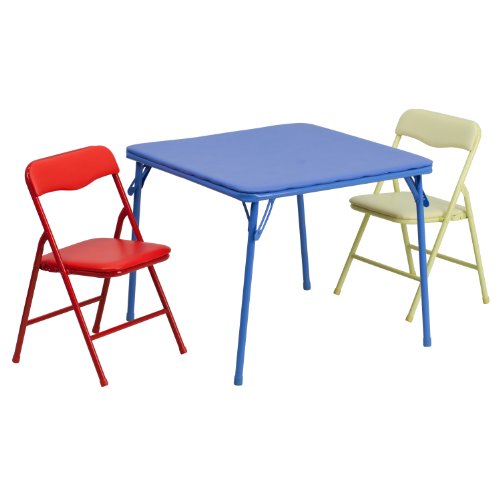 Flash Furniture Mindy Kids 3-Piece Folding Square Table and Chairs Set for Daycare and Classrooms, Children's Activity Table/Chairs Set, Multicolor - color: Blue, size: 3 Piece Set