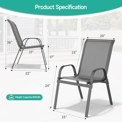 Patio Chairs Set of 4, All Weather Outdoor Dining Chairs | Stackable Dining Furniture Set, Breathable, High Back, Lawn, Garden, Backyard, Poolside Furniture - color: Grey