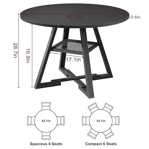 Jocoevol Round Dining Table for 4,Kitchen Dining Room Circle Dinner Pedestal Table,Space Saving Wood Kitchen & Dining Room Furniture (Black, 42In) - color: Black, size: 42In