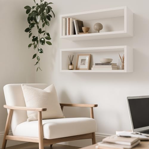24in Floating Cube Shelves Set of 2, Display Shelves Wall Mount, Decorative Hanging Shelves for Kitchen Living Room Office,(White, Rectangle 2 Cubes) - color: White, size: Rectangle-Set2