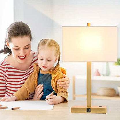 21" Touch Bedside lamps with 2 USB & AC Outlets, 3-Way Dimmable Bedside Table Lamps Set of 2 for Bedroom Living Room Office Reading, White Shade Lamps for Night Stands, 2700K LED Bulbs Included - color: (2 Pack)White Cream Linen & Brushed Gold (Base)-2700