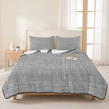 Twin XL Quilt Bedding Set, Minimalist Gray Aesthetic Soft Microfiber Summer Bedspread Coverlet with 2 Pillow Shams for All Season, Retro Linen Textured Breathable Bedding Set for Hot Sleepers - size: Twin XL