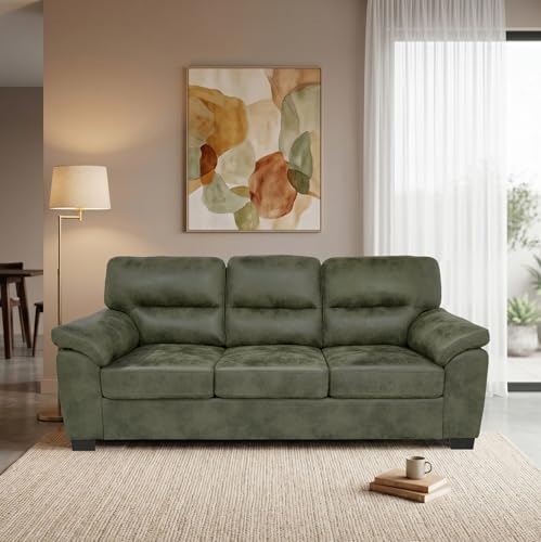 Eafurn Mid-Century Modern 3-Seater Loveseat Sofa Couch with Sturdy Wood Frame & Cushioned Armrests, 81" Compact Faux Leather Settee Furniture for Living Room, Apartment, Office - color: Olive Green 81"