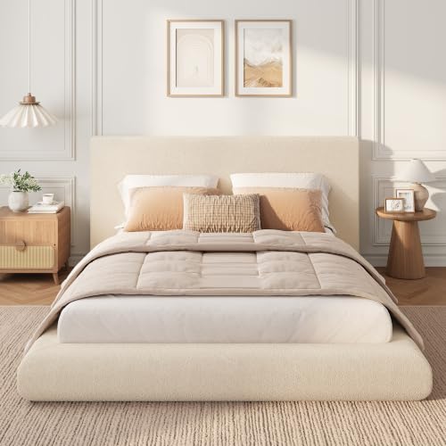 Garvee Cloud Bed Frame King Size with Upholstered Headboard | Modern Cloud Platform Bed King, No Box Spring Needed, Easy Assembly, Soft Plush Fabric, Noise-free, Beige - color: Off-white, size: King (U.S. Standard)