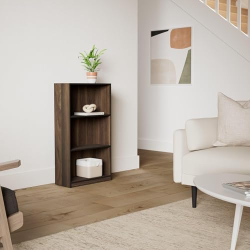 Furinno BASIC Book Shelf, 3-Tier Modern Bookshelf, Bookcase with Open Shelves, 9.3 x 21.8 x 39.5, for Living Room, Bedroom, Home Office, Columbia Walnut/Black - color: Columbia Walnut/Black, size: 3-Tier
