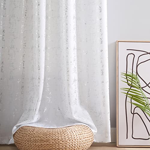 Taisier Home Silver Foil Print Linen Textured Curtains Geometric Dots Pattern Design Curtains for Nursery Toy Room Thermal Insulated Window Treatment 2 Panels 45" L,White and Silver Drapes Print - color: White/Silver, size: 52"W x 45"L (Pack of 2)