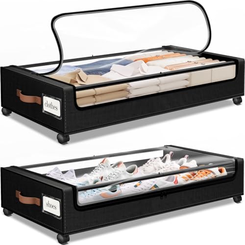 Under Bed Storage with Wheels 2Pack Storage Containers with Clear Window | Under Bed Drawers Rolling Under Bed Storage for Clothes,Shoes, Blankets (30.71 x 16.93 x 6.69 in, Black) - color: Black, size: 2 Pack