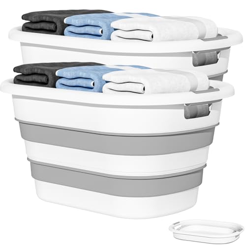 43L(11.5Gallon) Collapsible Laundry Baskets Plastic (Grey, 2 Packs) | Pop Up Laundry hamper/Storage Container, Foldable Laundry Basket with Large Capacity,Sturdy,Space Saver - color: Grey