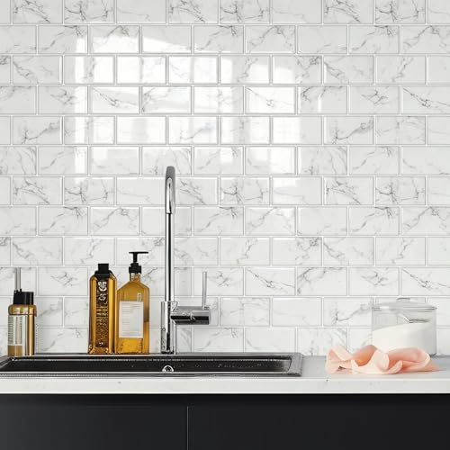 STICKGOO Subway Tile Peel and Stick Backsplash, Thicker Design 12" x 12" Stick on Backsplash Tiles for Kitchen, Bathroom, Wall Tile (10 Sheets, Grey Marble Look) - color: Grey Marble