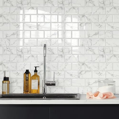 STICKGOO Subway Tile Peel and Stick Backsplash, Thicker Design 12" x 12" Stick on Backsplash Tiles for Kitchen, Bathroom, Wall Tile (10 Sheets, Grey Marble Look) - color: Grey Marble