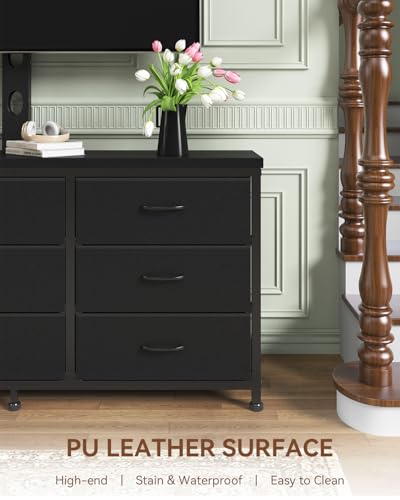 TV Stand with Mount for 32/55/65/75/85 inch TVs, Entertainment Center with 9 Fabric Drawers Dresser Storage, Height Adjustable Media Console - color: Black