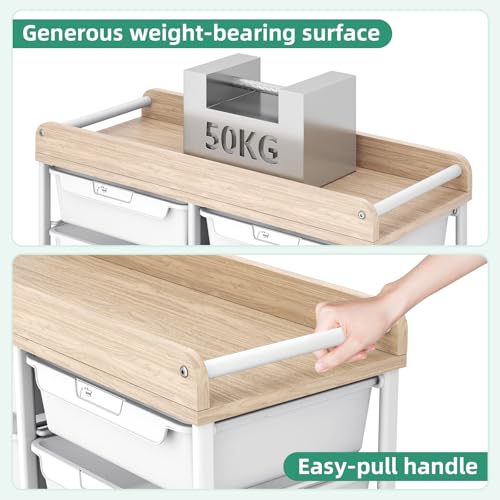 10 Drawer Rolling Storage Cart with Wood Top for Classroom Crafts Green | Easy Setup, Large Capacity, Sturdy Build, Lockable Mobility, For office, classroom and home supplies - color: Green