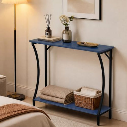 ARTPOWER Wood Narrow Console Table with Built-in Power Outlets, Blue | Slim Behind Couch Sofa Table with Charging Station, Skinny Entryway Table with Open Shelf for Living Room, Hallway, Foyer - color: Blue, size: 1-pack