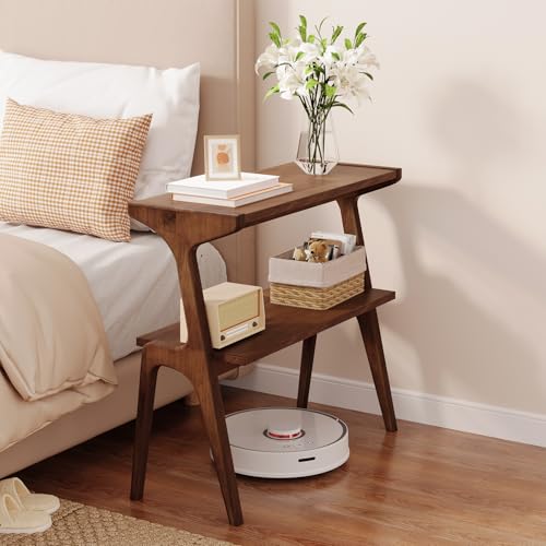 Solid Wood End Table | 2-Tier Side Table with Storage Shelf, Bedside Table for Sofa, Living Room, Bedroom, Small Space, Easy Assembly, Rustic Brown - color: Rustic Brown