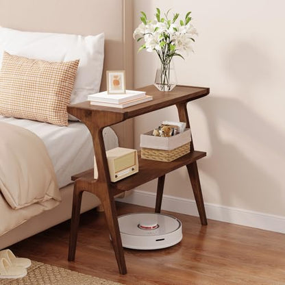 Solid Wood End Table | 2-Tier Side Table with Storage Shelf, Bedside Table for Sofa, Living Room, Bedroom, Small Space, Easy Assembly, Rustic Brown - color: Rustic Brown