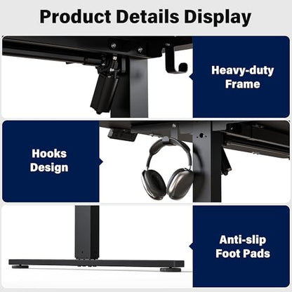 Electric Standing Desk, 63 x 30 Inch, Classic Black | Extra Large Desktop, Adjustable Height, Sit to Stand, Home Office Workstation, Supports Dual & Triple Monitor - color: Classic Black
