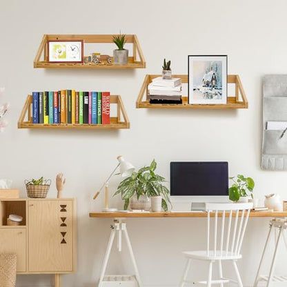 Floating Shelves Wall Mounted 3 Pcs Bamboo Wall Hanging Rack Holder | Wall Hanging Rack Holder, Wall Storage Shelves, For Bedroom, Living Room, Bathroom, Kitchen, Office Decor