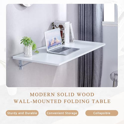 Modern Wall-Mounted Folding Table, Solid Wood, White and Natural Oak, 45x22 Inches, Collapsible Space-Saving Design for Home Office, Laundry Room (White Wodd) - color: White Wodd