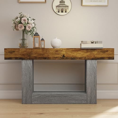 Spaco 63'' Long Console Table,2 Tier Farmhouse Entryway Table Sofa Table with Storage,Wood Behind Couch Table for Living Room, Hallway,Foyer - color: Rustic Brown W/Grey Leg (63'')