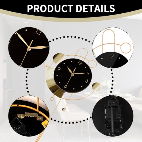 SIN&MI Wall Clock with Pendulum,Silent Non Ticking Battery Operated Modern Large Wall Clocks for Living Room Bedroom Farmhouse Office Kitchen Home Wall Decor-13.3 * 22.4 Inch(Golden) - color: 2520-black