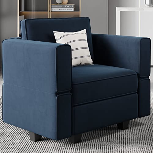 Belffin Modular Sectional Arm Accent Chair with Storage Seat Velvet Armchair Single Sofa Club Chair Blue - color: Blue, size: Armchair