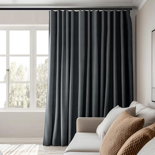 Room Divider Curtains Total Blackout Privacy Curtain Panel Room Thermal Insulated Noise Reduction Curtains for Bedroom Window Living Room Ceiling Track Curtain W 12.5 ft × H 8ft Dark-Grey - color: Dark-grey, size: 150"W x 96"L (Pack of 1)