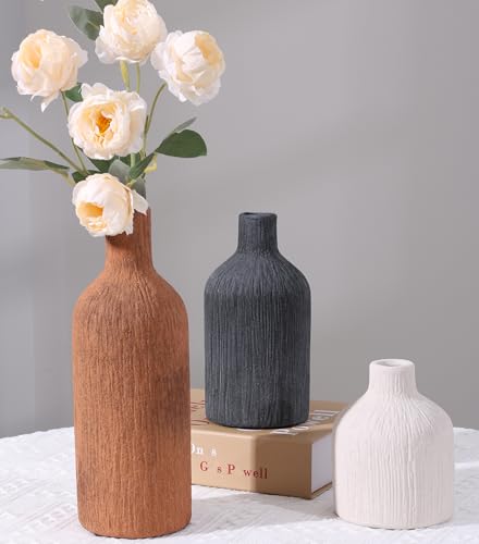 Ceramic Vase Set, 3Pcs Flower Vases for Modern Boho Farmhouse Decor, Decorative Vases for Pampas Grass & Dried Flowers, Distressed Finish - color: G
