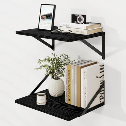 Dreamland Wall Mounted Floating Shelves Set of 2, 16x12, Black | Engineered Wood, Visible Bracket, Large Storage, Hold Up to 40lbs, Living Room, Bathroom, Bedroom, Kitchen - color: Black, size: 16"W x 12"D