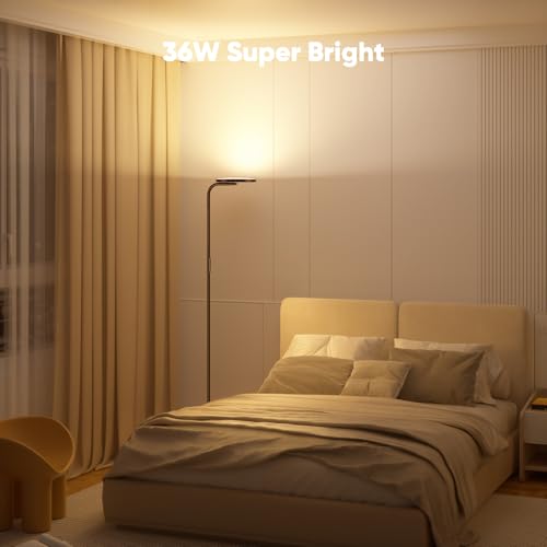 36W LED Floor Lamp, Super Bright Standing Lamp, Modern Stepless Dimmable Torchiere Tall Lamp with Remote Control, 350°Rotating Head Reading Floor Lamp for Living Room, Bedroom, Office - color: Brown