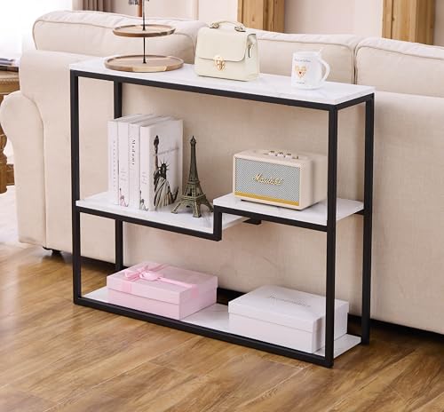 loglus Console Table for Entryway, Faux Marble MDF Sofa Table with Golden Frame, Multilayer, Black Frame, 9.45" D x 38.18" W x 31.22" H - color: Black Frame, style: Multilayer