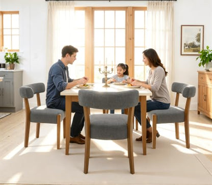 RNKSFX Upholstered Dining Chairs Set of 2, Walnut Wooden Kitchen & Dining Room Chairs, Mid Century Modern Fabric Farmhouse Dining Chairs Oversized Sturdy Rounded Chairs Curved Back, Dark Grey - color: Dark Grey