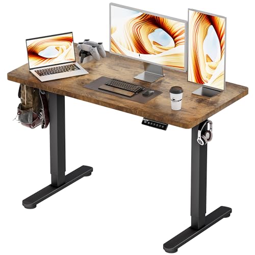 BIZUM Standing Desk Electric Adjustable Computer Desk-Stand up Desk Office Gaming Home Office Memory Desks 48x24 inches Black Frame/Rustic Brown Top - color: Rustic Brown, size: 47.2*23.6 Inch