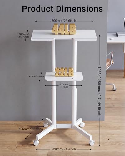 BONTEC Lecterns & Podiums Portable Mobile Standing Laptop Desk, Sit Stand | Height Adjustable, Home Office Classroom Pulpit Stand Up Desk Workstation, Rolling Table Laptop Cart with Storage Tray, White - color: White